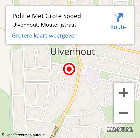 Locatie op kaart van de 112 melding: Politie Met Grote Spoed Naar Ulvenhout, Mouterijstraat op 14 juli 2022 10:27