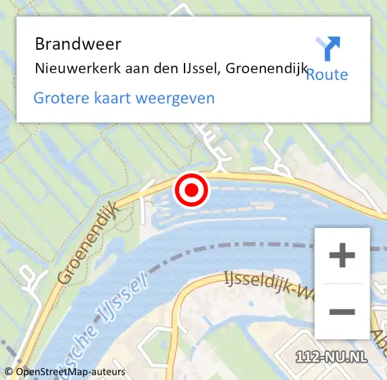 Locatie op kaart van de 112 melding: Brandweer Nieuwerkerk aan den IJssel, Groenendijk op 14 juli 2022 10:38