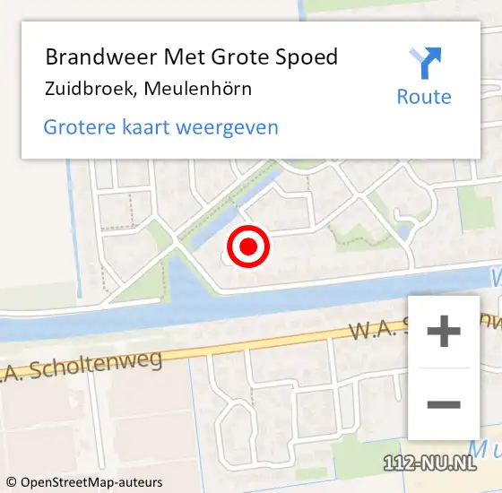 Locatie op kaart van de 112 melding: Brandweer Met Grote Spoed Naar Zuidbroek, Meulenhörn op 14 juli 2022 10:40