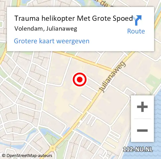 Locatie op kaart van de 112 melding: Trauma helikopter Met Grote Spoed Naar Volendam, Julianaweg op 14 juli 2022 10:55