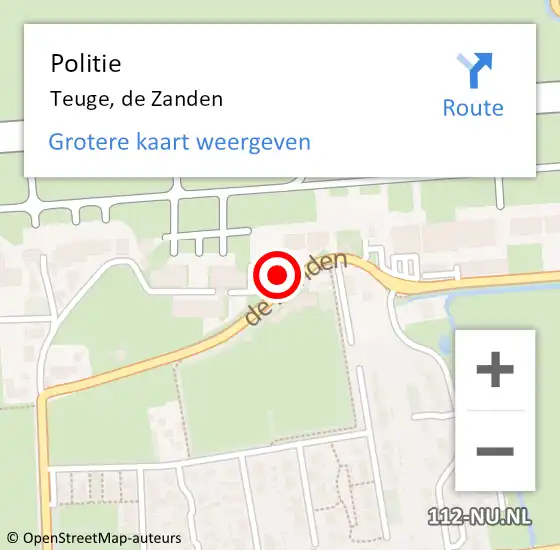 Locatie op kaart van de 112 melding: Politie Teuge, de Zanden op 14 juli 2022 11:16