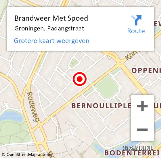 Locatie op kaart van de 112 melding: Brandweer Met Spoed Naar Groningen, Padangstraat op 14 juli 2022 11:18