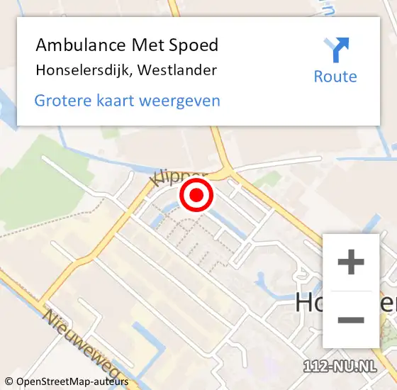 Locatie op kaart van de 112 melding: Ambulance Met Spoed Naar Honselersdijk, Westlander op 14 juli 2022 11:27