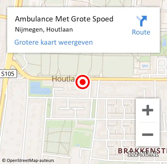 Locatie op kaart van de 112 melding: Ambulance Met Grote Spoed Naar Nijmegen, Houtlaan op 14 juli 2022 11:39