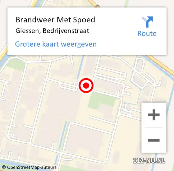 Locatie op kaart van de 112 melding: Brandweer Met Spoed Naar Giessen, Bedrijvenstraat op 14 juli 2022 11:53