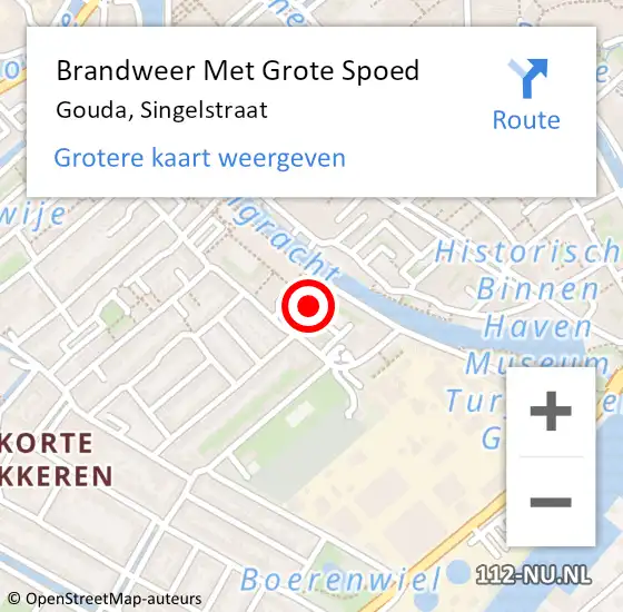 Locatie op kaart van de 112 melding: Brandweer Met Grote Spoed Naar Gouda, Singelstraat op 14 juli 2022 12:15