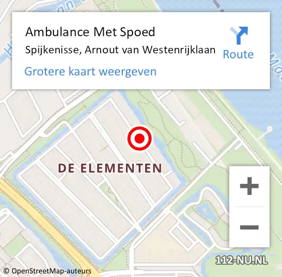 Locatie op kaart van de 112 melding: Ambulance Met Spoed Naar Spijkenisse, Arnout van Westenrijklaan op 14 juli 2022 12:16