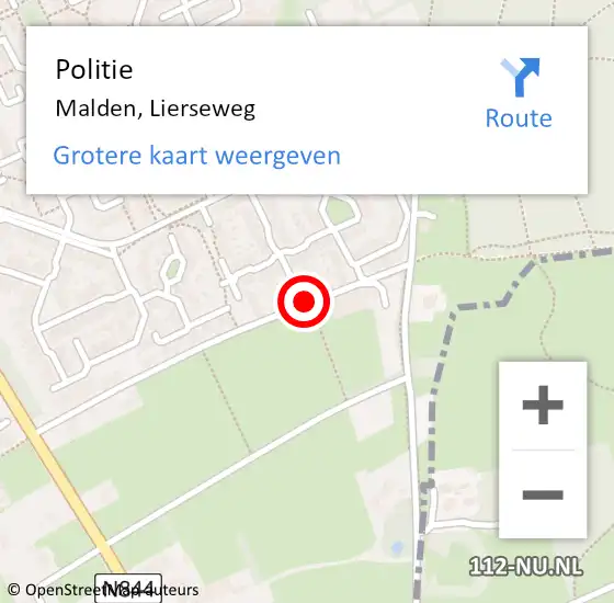 Locatie op kaart van de 112 melding: Politie Malden, Lierseweg op 23 juli 2014 09:07