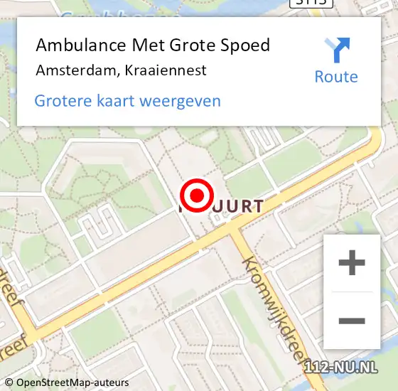 Locatie op kaart van de 112 melding: Ambulance Met Grote Spoed Naar Amsterdam-Zuidoost, Kraaiennest op 14 juli 2022 12:31