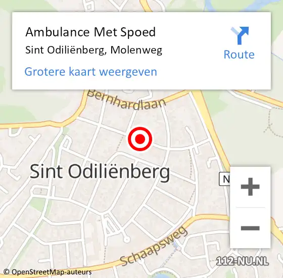 Locatie op kaart van de 112 melding: Ambulance Met Spoed Naar Sint Odiliënberg, Molenweg op 14 juli 2022 12:35