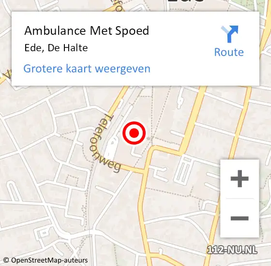 Locatie op kaart van de 112 melding: Ambulance Met Spoed Naar Ede, De Halte op 14 juli 2022 12:41