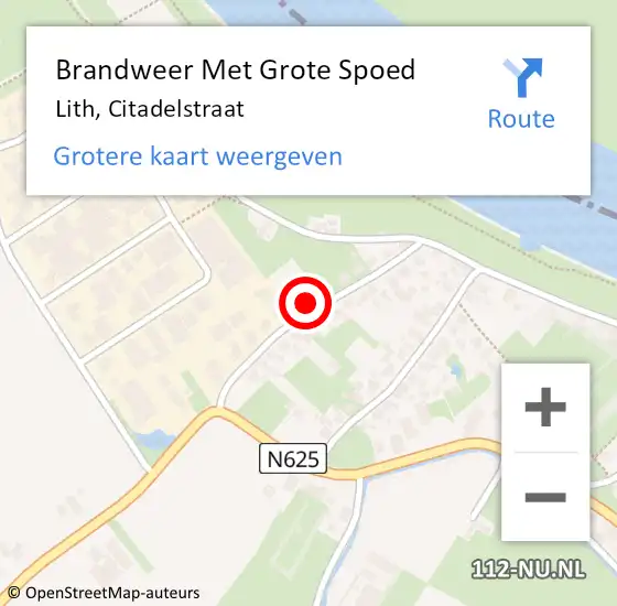 Locatie op kaart van de 112 melding: Brandweer Met Grote Spoed Naar Lith, Citadelstraat op 14 juli 2022 12:43