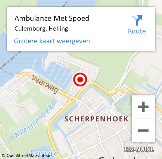 Locatie op kaart van de 112 melding: Ambulance Met Spoed Naar Culemborg, Helling op 14 juli 2022 12:48