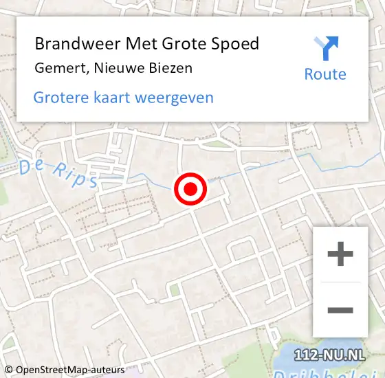 Locatie op kaart van de 112 melding: Brandweer Met Grote Spoed Naar Gemert, Nieuwe Biezen op 14 juli 2022 13:08