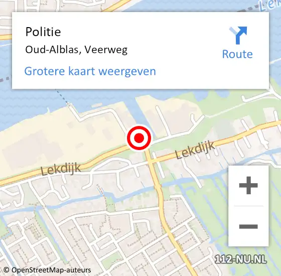 Locatie op kaart van de 112 melding: Politie Oud-Alblas, Veerweg op 14 juli 2022 13:17