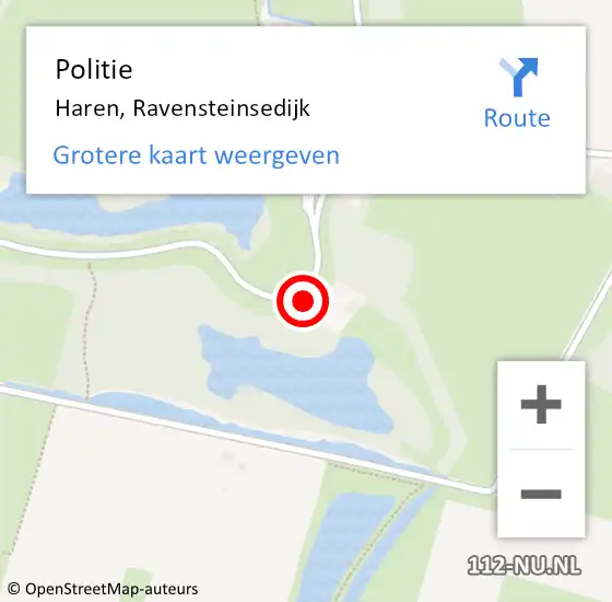 Locatie op kaart van de 112 melding: Politie Haren, Ravensteinsedijk op 14 juli 2022 13:22