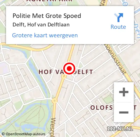 Locatie op kaart van de 112 melding: Politie Met Grote Spoed Naar Delft, Hof van Delftlaan op 14 juli 2022 13:30