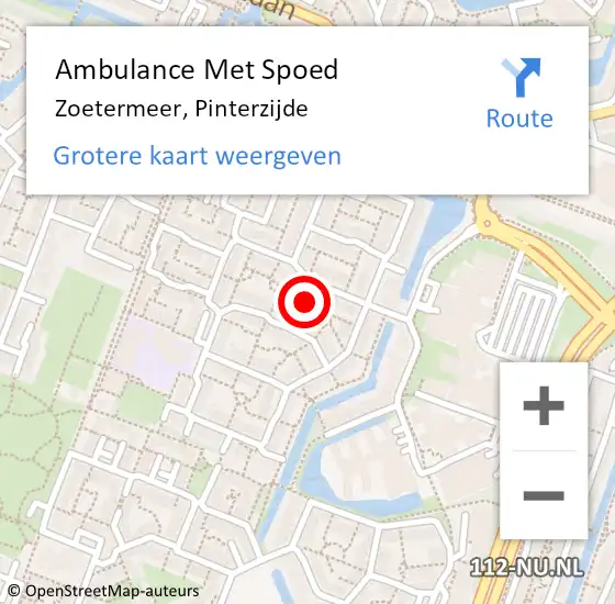 Locatie op kaart van de 112 melding: Ambulance Met Spoed Naar Zoetermeer, Pinterzijde op 14 juli 2022 13:45