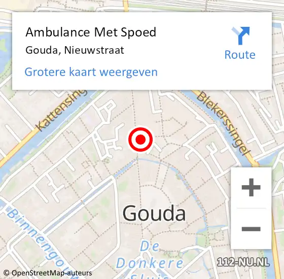 Locatie op kaart van de 112 melding: Ambulance Met Spoed Naar Gouda, Nieuwstraat op 14 juli 2022 13:55