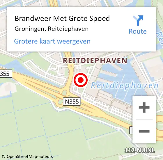 Locatie op kaart van de 112 melding: Brandweer Met Grote Spoed Naar Groningen, Reitdiephaven op 14 juli 2022 14:06