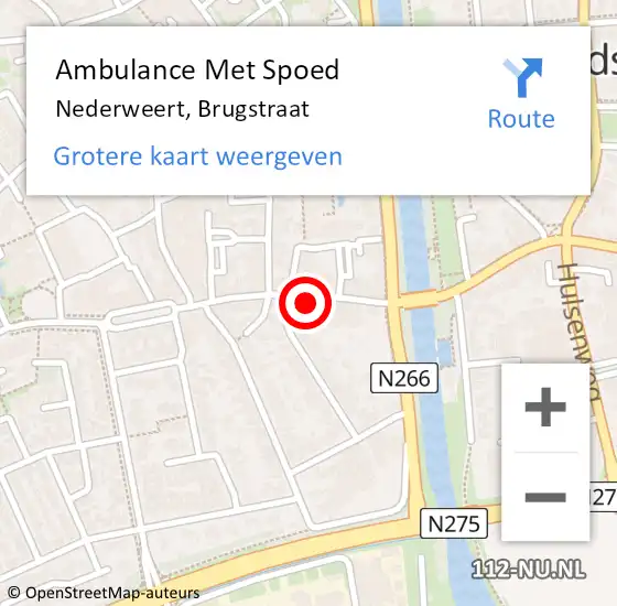 Locatie op kaart van de 112 melding: Ambulance Met Spoed Naar Nederweert, Brugstraat op 14 juli 2022 14:37