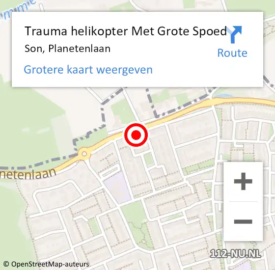 Locatie op kaart van de 112 melding: Trauma helikopter Met Grote Spoed Naar Son, Planetenlaan op 14 juli 2022 14:41
