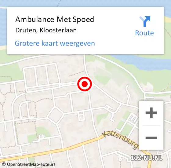 Locatie op kaart van de 112 melding: Ambulance Met Spoed Naar Druten, Kloosterlaan op 14 juli 2022 15:13