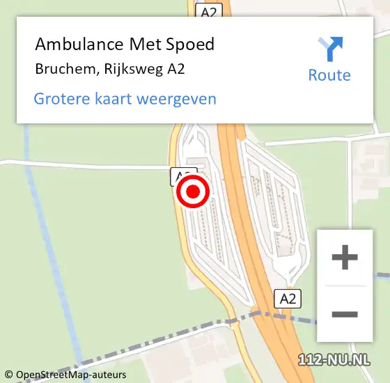 Locatie op kaart van de 112 melding: Ambulance Met Spoed Naar Bruchem, Rijksweg A2 op 14 juli 2022 15:21