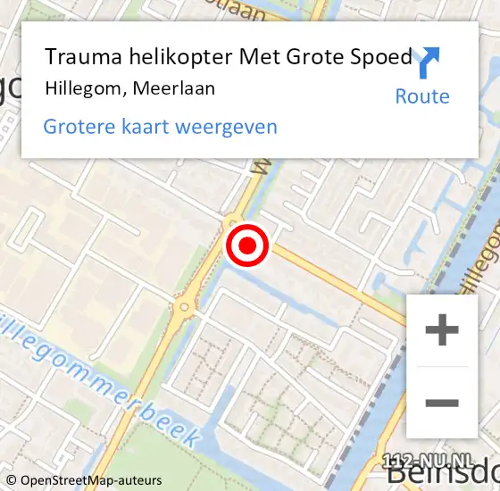 Locatie op kaart van de 112 melding: Trauma helikopter Met Grote Spoed Naar Hillegom, Meerlaan op 14 juli 2022 15:31