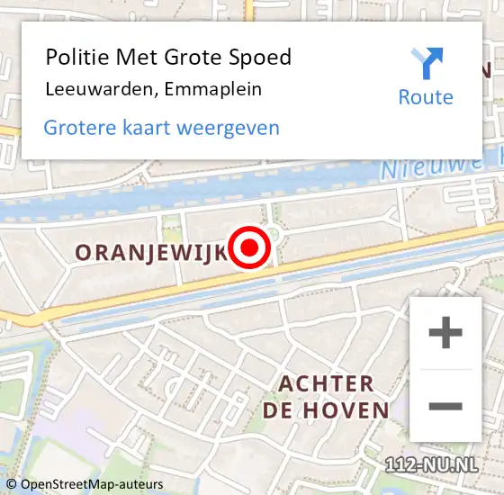 Locatie op kaart van de 112 melding: Politie Met Grote Spoed Naar Leeuwarden, Emmaplein op 14 juli 2022 15:33