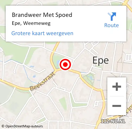 Locatie op kaart van de 112 melding: Brandweer Met Spoed Naar Epe, Weemeweg op 14 juli 2022 15:46