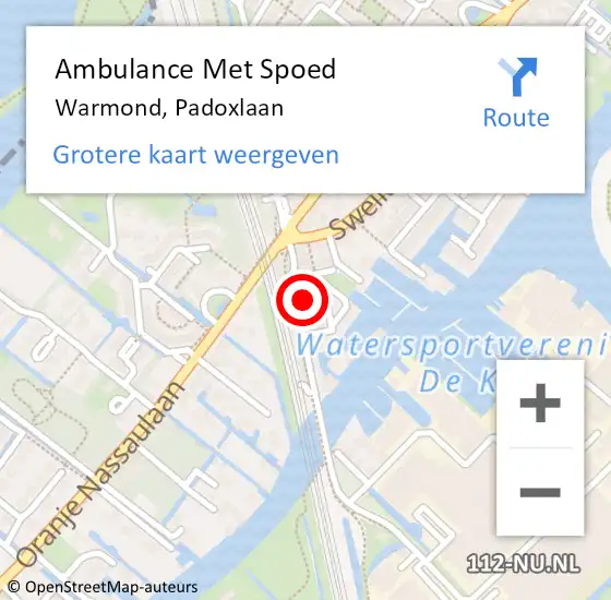 Locatie op kaart van de 112 melding: Ambulance Met Spoed Naar Warmond, Padoxlaan op 14 juli 2022 15:47