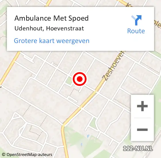 Locatie op kaart van de 112 melding: Ambulance Met Spoed Naar Udenhout, Hoevenstraat op 23 juli 2014 09:29