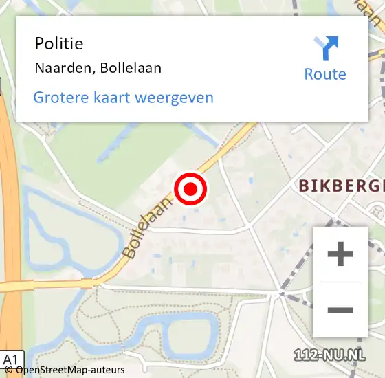 Locatie op kaart van de 112 melding: Politie Naarden, Bollelaan op 14 juli 2022 16:06