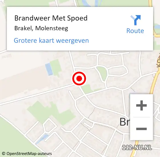 Locatie op kaart van de 112 melding: Brandweer Met Spoed Naar Brakel, Molensteeg op 14 juli 2022 16:14