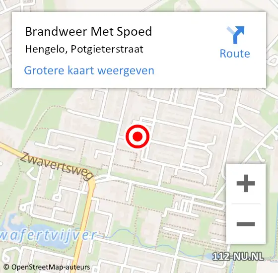 Locatie op kaart van de 112 melding: Brandweer Met Spoed Naar Hengelo, Potgieterstraat op 14 juli 2022 16:14