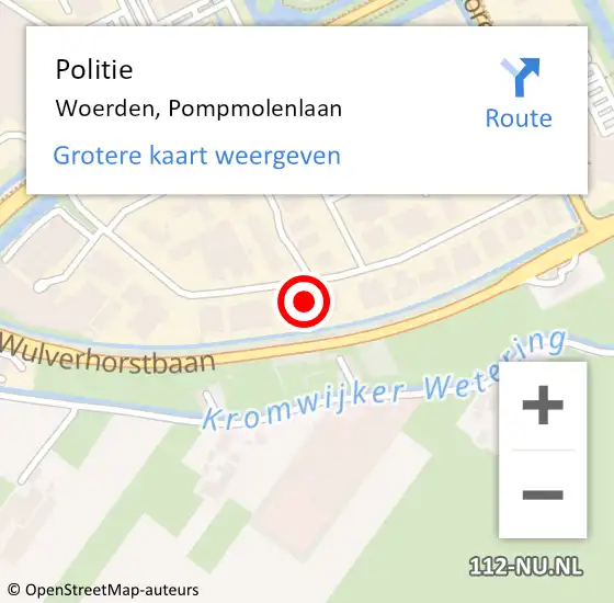 Locatie op kaart van de 112 melding: Politie Woerden, Pompmolenlaan op 14 juli 2022 16:22