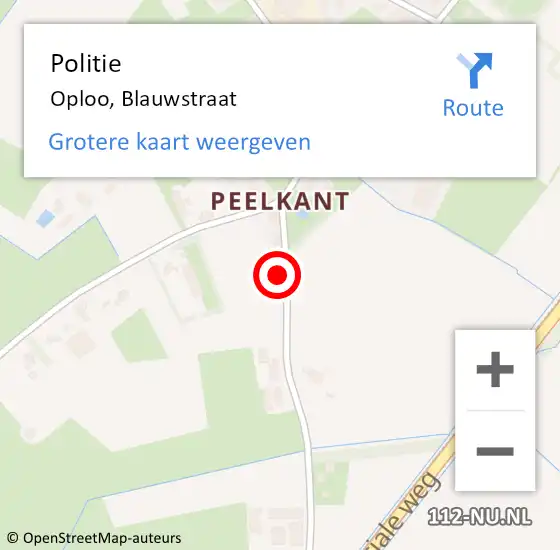 Locatie op kaart van de 112 melding: Politie Oploo, Blauwstraat op 14 juli 2022 16:26