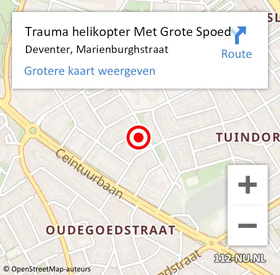 Locatie op kaart van de 112 melding: Trauma helikopter Met Grote Spoed Naar Deventer, Marienburghstraat op 14 juli 2022 16:33