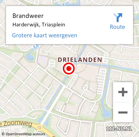 Locatie op kaart van de 112 melding: Brandweer Harderwijk, Triasplein op 14 juli 2022 16:35