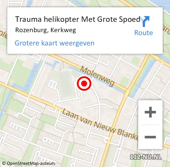 Locatie op kaart van de 112 melding: Trauma helikopter Met Grote Spoed Naar Rozenburg, Kerkweg op 14 juli 2022 16:38