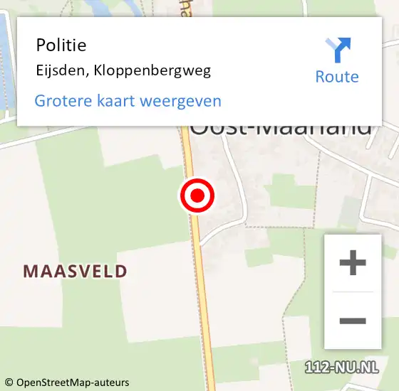 Locatie op kaart van de 112 melding: Politie Eijsden, Kloppenbergweg op 14 juli 2022 16:45