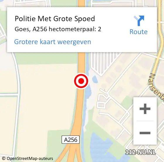 Locatie op kaart van de 112 melding: Politie Met Grote Spoed Naar Goes, A256 hectometerpaal: 2 op 14 juli 2022 16:53