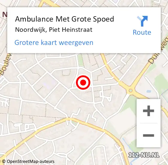 Locatie op kaart van de 112 melding: Ambulance Met Grote Spoed Naar Noordwijk, Piet Heinstraat op 14 juli 2022 17:18