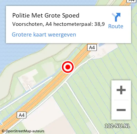 Locatie op kaart van de 112 melding: Politie Met Grote Spoed Naar Leidschendam-Voorburg, A4 hectometerpaal: 38,9 op 14 juli 2022 17:26