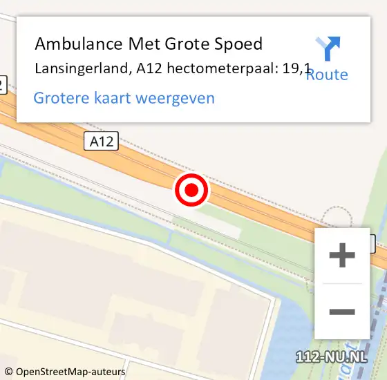 Locatie op kaart van de 112 melding: Ambulance Met Grote Spoed Naar Lansingerland, A12 hectometerpaal: 19,1 op 14 juli 2022 17:27