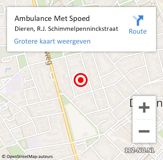 Locatie op kaart van de 112 melding: Ambulance Met Spoed Naar Dieren, R.J. Schimmelpenninckstraat op 14 juli 2022 17:38