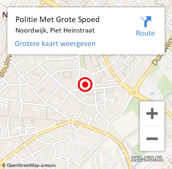 Locatie op kaart van de 112 melding: Politie Met Grote Spoed Naar Noordwijk, Piet Heinstraat op 14 juli 2022 17:41