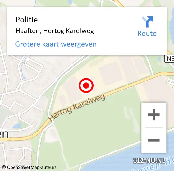 Locatie op kaart van de 112 melding: Politie Haaften, Hertog Karelweg op 14 juli 2022 18:28