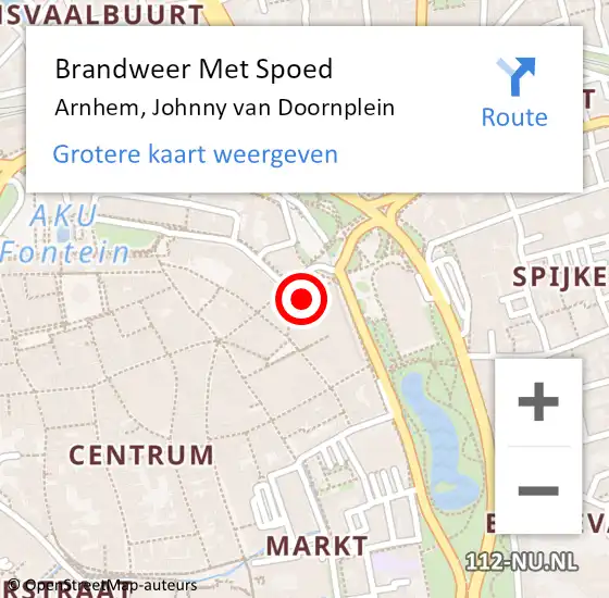 Locatie op kaart van de 112 melding: Brandweer Met Spoed Naar Arnhem, Johnny van Doornplein op 14 juli 2022 18:28